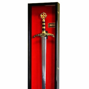 1 Long Sword Display Case Cabinet Wall Shadowbox Medieval Swords Movie Replica Prop Blade Mount w/ 98% UV Protection - Lockable