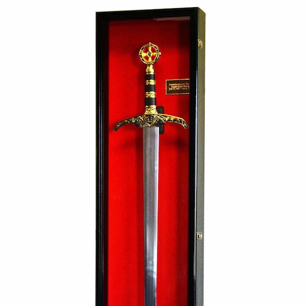 1 Long Sword Display Case Cabinet Wall Shadowbox Medieval Swords Movie Replica Prop Blade Mount w/ 98% UV Protection - Lockable