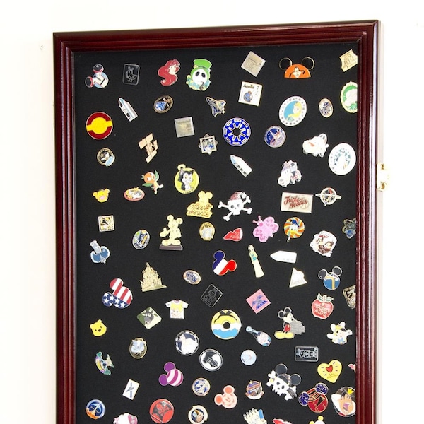 Large Pin, Ribbons, Medals, Buttons, Patches  Disney Pins Display Case Cabinet Holder Rack 98% UV Protection- Lockable