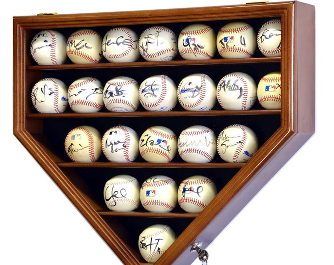 23 Baseball Display Case Cabinet Holder Rack Home Plate Shaped w/98% UV Protection- Lockable