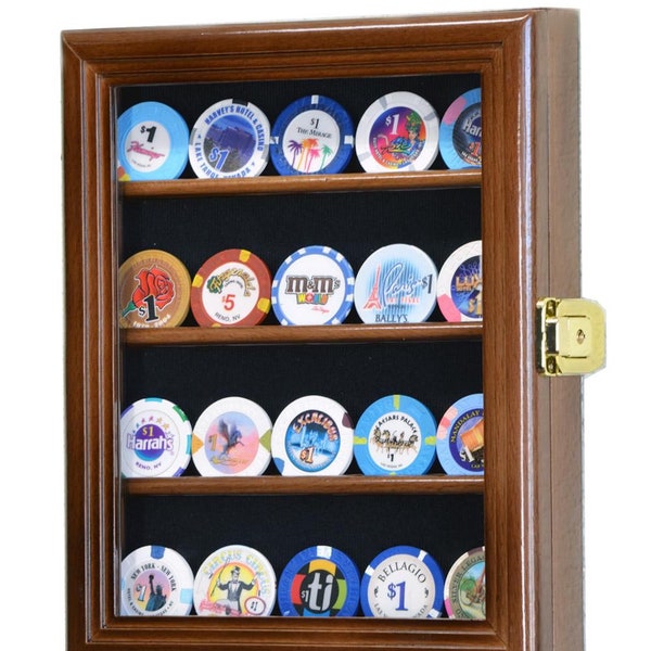 XS Casino Chip / Collector Coin Display Case Wall Cabinet Holder Shelf w/ 98% UV Protection - Lockable