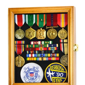 XS Military Medals, Pins, Patches, Insignia, Ribbons Display Case Wall Cabinet Holder w/ 98% UV Protection - Lockable
