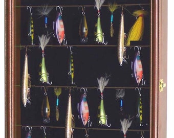 Fishing Lure Display Case Cabinet Wall Hook Wire Rack Shelf Fish Bait Collectible w/ 98% UV Protection - Lockable