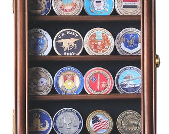 XS Military Challenge Coin Display Case Cabinet Holder Wall Rack w/ 98% UV Protection - Lockable