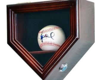 1 Baseball Ball Home Plate Shaped Display Case Cabinet Holder Wall Rack Box w/98% UV Protection - Lockable