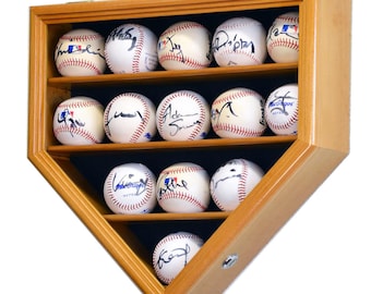 14 Baseball Display Case Cabinet Holder Rack Home Plate Shaped w/98% UV Protection- Lockable