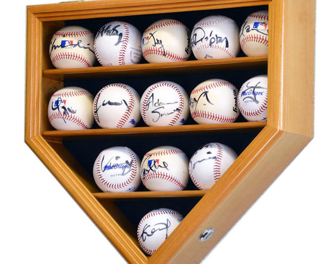 14 Baseball Display Case Cabinet Holder Rack Home Plate Shaped w/98% UV Protection- Lockable