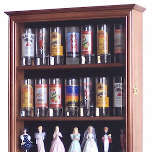 Tall Shot Glass, Shooter Display Case Cabinet Wall Kitchen Shelf Collectible Glasses Shooters w/ 98% UV Protection - Lockable