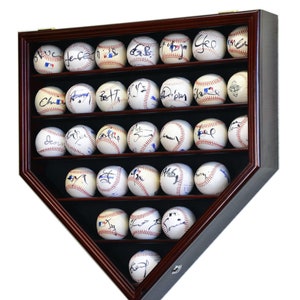 30 Baseball Display Case Cabinet Holder Rack Home Plate Shaped w/98% UV Protection- Lockable