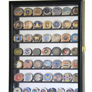 Mirrored Back Military Challenge Coin Display Case Cabinet Holder Wall Rack w/ 98% UV Protection - Lockable