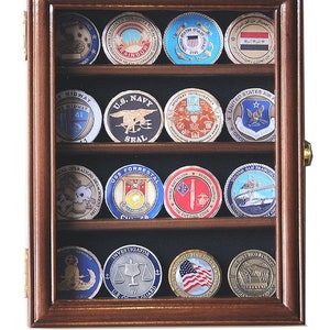 XS Military Challenge Coin Display Case Cabinet Holder Wall Rack w/ 98% UV Protection - Lockable