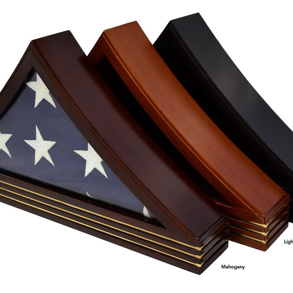 Chevron Flag Display Case pour 5x9 'Memorial / Burial / Funeral Shelf Box Glass Holder Frame - Trois bandes d’incrustation détaillées