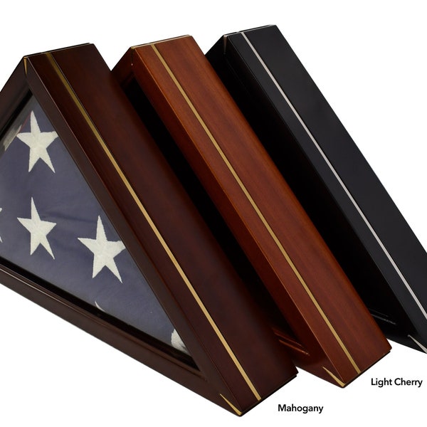 Honors Flag Display Case for 5x9' Memorial / Burial / Funeral Shelf Box Glass Holder Frame - 1 Detailed Inlay Stripe