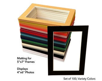 Set of 100 - 5x7 Picture Frame Matting for Display 4x6 Photo - Variety Colors - Matte Board Framing Color Mat Art Project - Clear Bag Addon