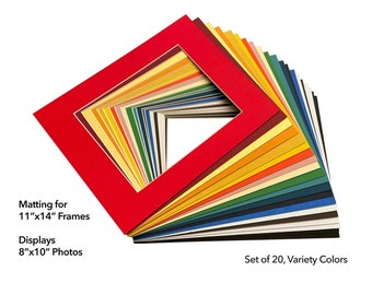 Set of 20 - 11x14 Picture Frame Matting for Display 8x10 Photo - Variety Color - Matte Board Framing Color Mat Art Project