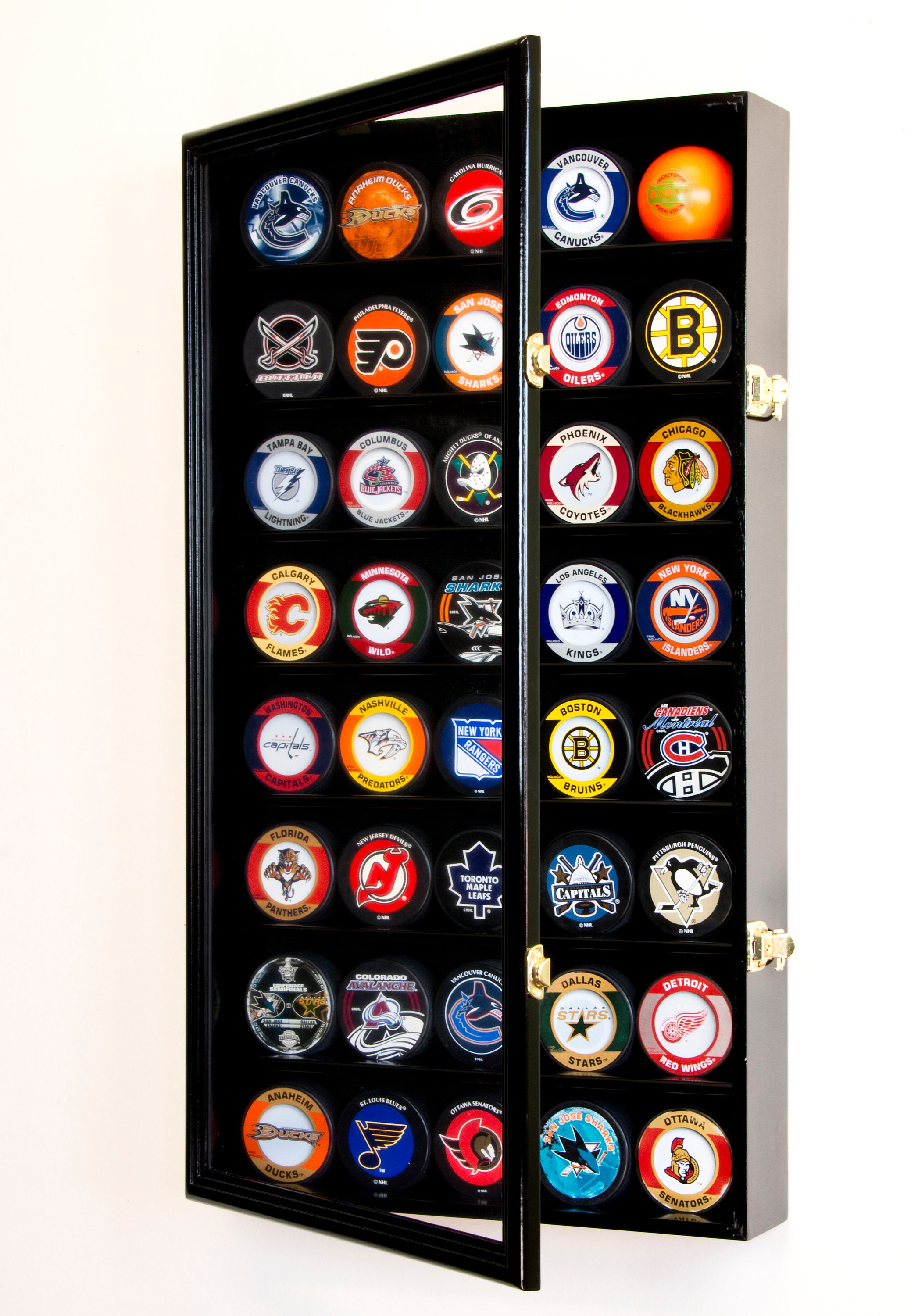 40 Hockey Puck Display Case Cabinet Black 40 Hockey Puck Display Case Cabinet Black