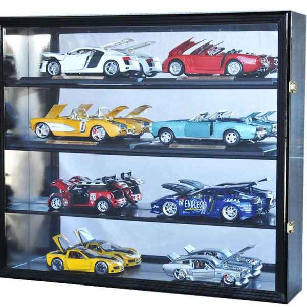 1/18 Scale Diecast Display Case Cabinet Holder Rack w/ UV Protection- Lockable with Mirror Back 8 Cars