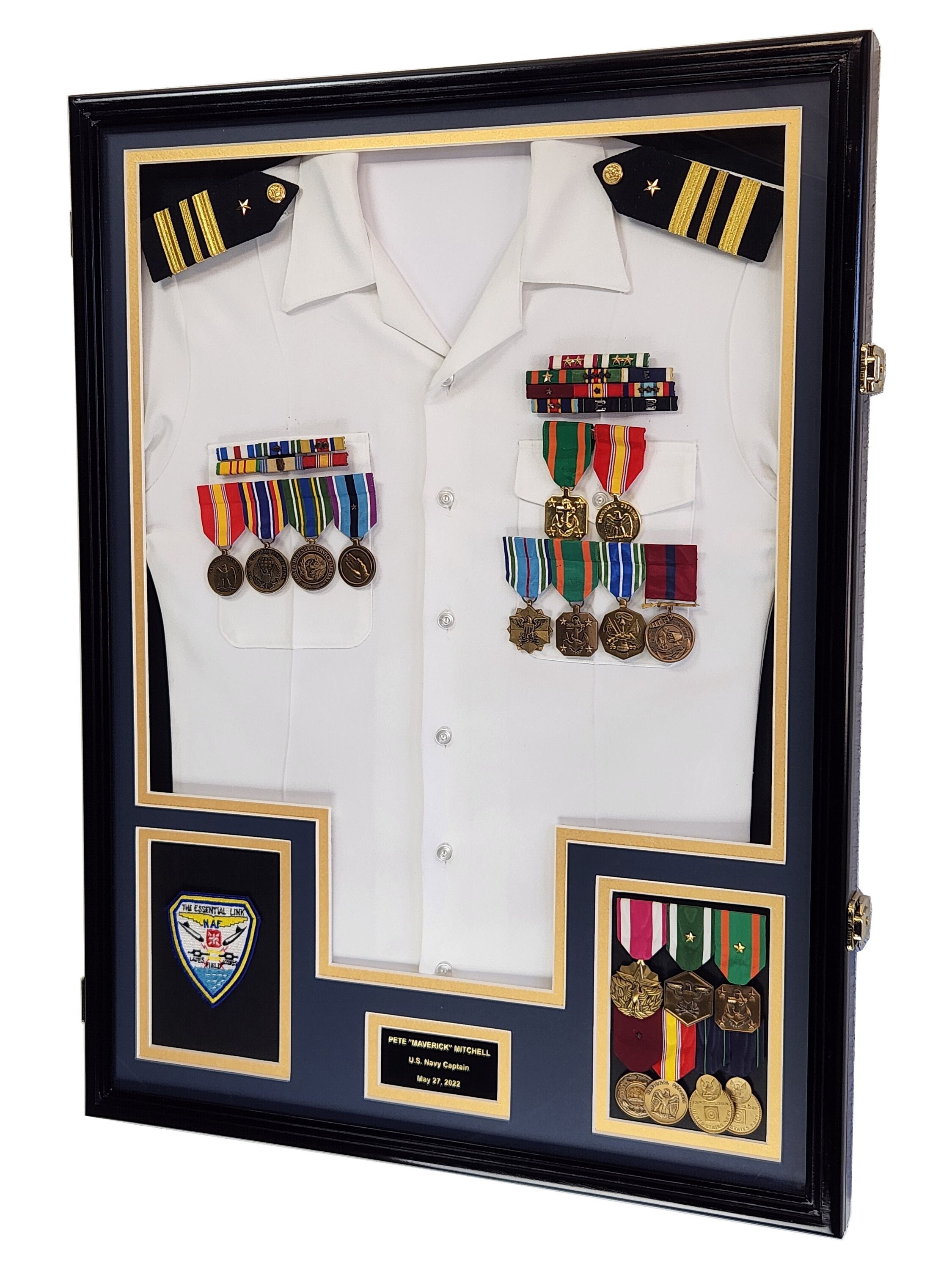 Große Militäruniform Vitrine (mit benutzerdefinierter doppelter Mattierung) Schaukasten Schaukasten - UV-Schutz - abschließbar- DIY (mit LED-Akzent-Option)