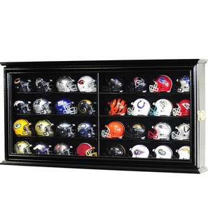 32 Pocket Pro Mini Helmet Football Display Case Cabinet Shelf NFL w/ 98% UV Protection - Lockable