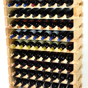 8X Beech Modular Wine Rack Beech Wood 32-96 Bottle Capacity Storage 8 Bottles Across up to 12 Rows Stackable Newest Improved Model