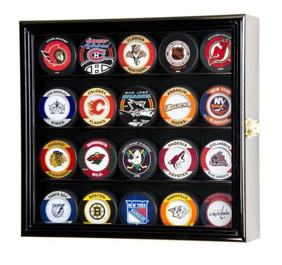 20 Hockey Puck Display Case Cabinet Holder Wall Rack 98% UV Lockable 