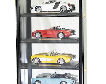 1/18 Scale Diecast Display Case Cabinet Holder Rack w/ UV Protection- Lockable with Mirror Back 4 Cars