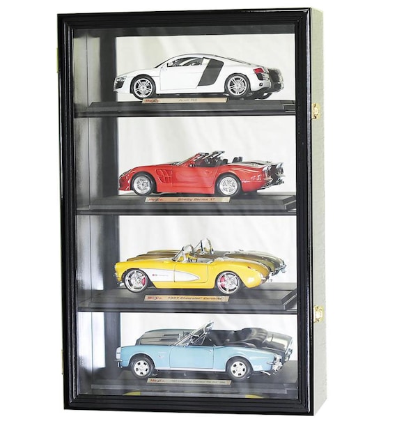 1/18 Scale Diecast Display Case Cabinet Holder Rack W/ UV Protection  Lockable With Mirror Back 4 Cars 