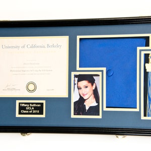 Custom Graduation Diploma Frame Tassel Photo Cap Engraving Display Case for 11 x 8.5 Certificate w/ Custom Matting Colors