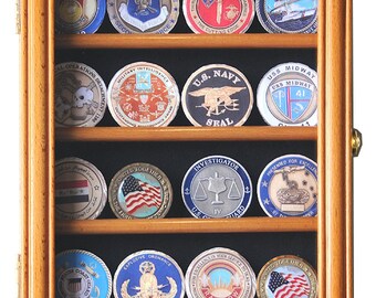 Military Challenge Coin Display Case Cabinet Rack Holder...