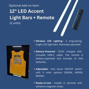 May include: Two 12-inch LED light bars with a remote control. The light bars are white and the remote is black. The light bars are battery-powered and have three color options: 3000K, 4000K, and 6500K.
