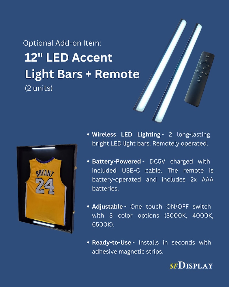 May include: Two 12-inch LED light bars with a remote control. The light bars are white and the remote is black. The light bars are battery-powered and have three color options: 3000K, 4000K, and 6500K.