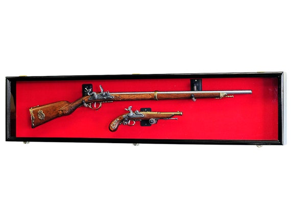 PENNZONI Gun Display Case - Lockable Rifle Display Case - Gun Cabinets For Rifles & Shotguns - Sword Wall Mount, Gun Wall Mount Display Case W/Acrylic Door | Black, No Felt