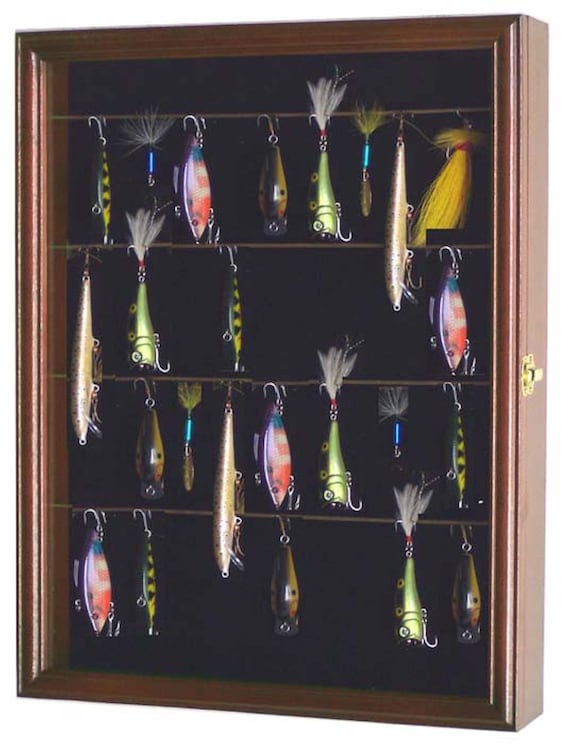 Fishing Lure Display Case Cabinet Wall Hook Wire Rack Shelf Fish Bait  Collectible W/ 98% UV Protection Lockable 