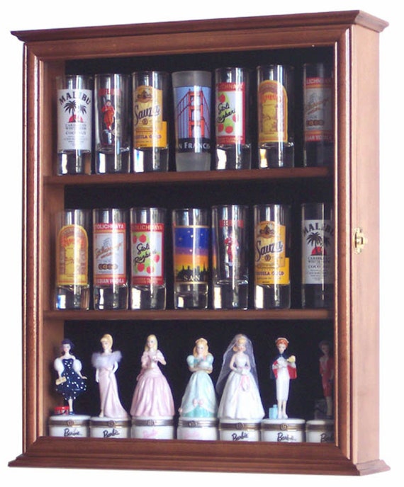 Tall shot glass display case deals