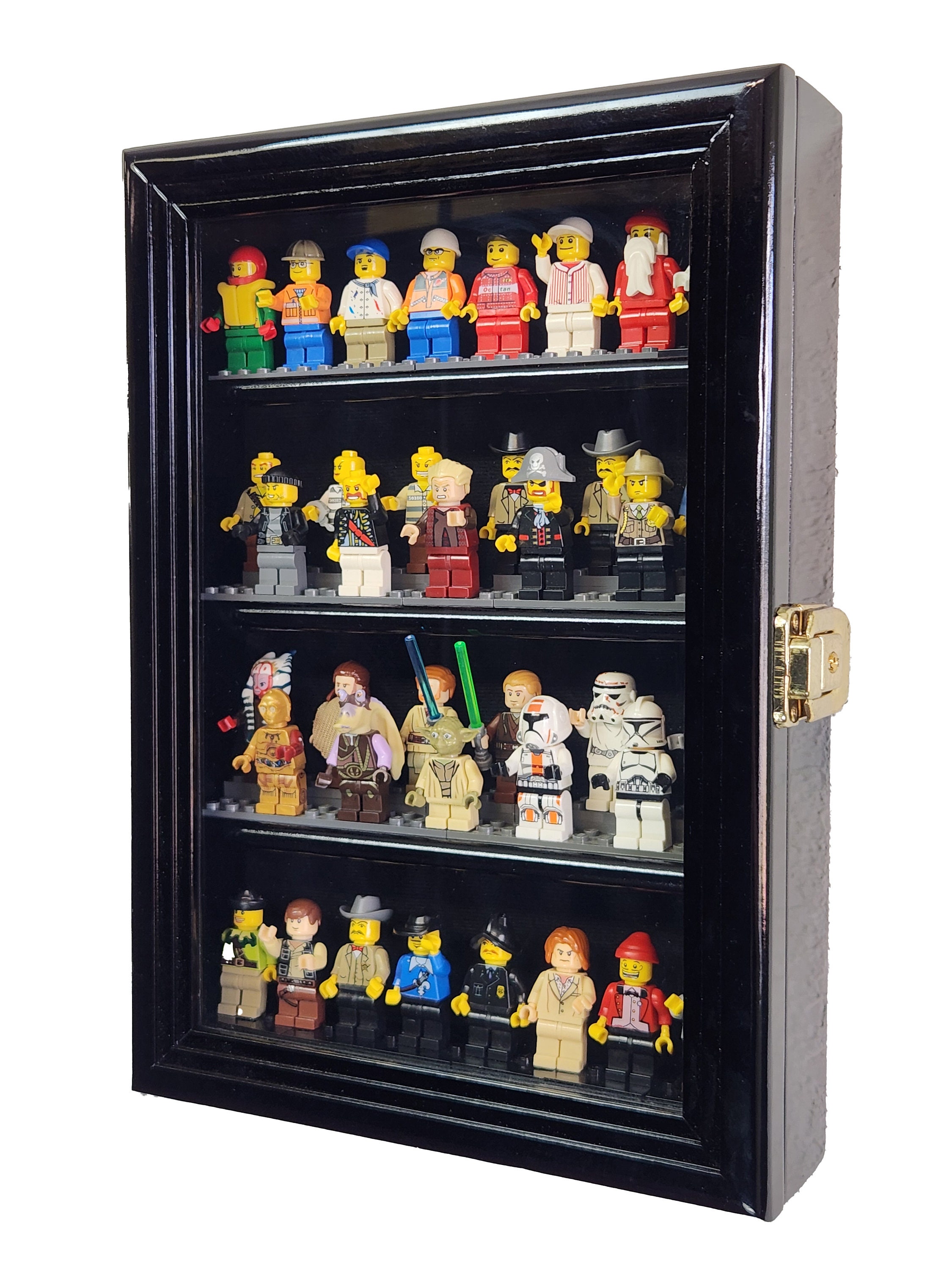 DisplayGifts Toy Minifigures Miniatures Display Case Frame Wall Cabinet Stand 200 Toys Dust Protection, Shelves Alos Compatible With 1:64 Scale Hot Wheels - Mahogany Finish