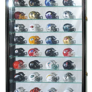 Large Pocket Pro Mini Helmet Display Case Cabinet Football NFL Mirrored Back w/ 98% UV Protection - Lockable