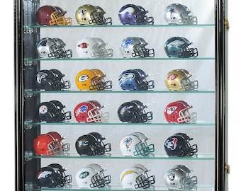 Large Pocket Pro Mini Helmet Display Case Cabinet Football NFL Mirrored Back w/ 98% UV Protection - Lockable