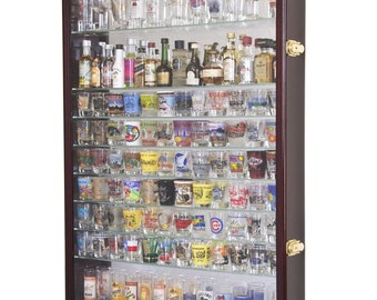 ショットグラス38個とディスプレイ棚 Amazon｜ショットグラスディスプレイケース 木製キャビネットラック