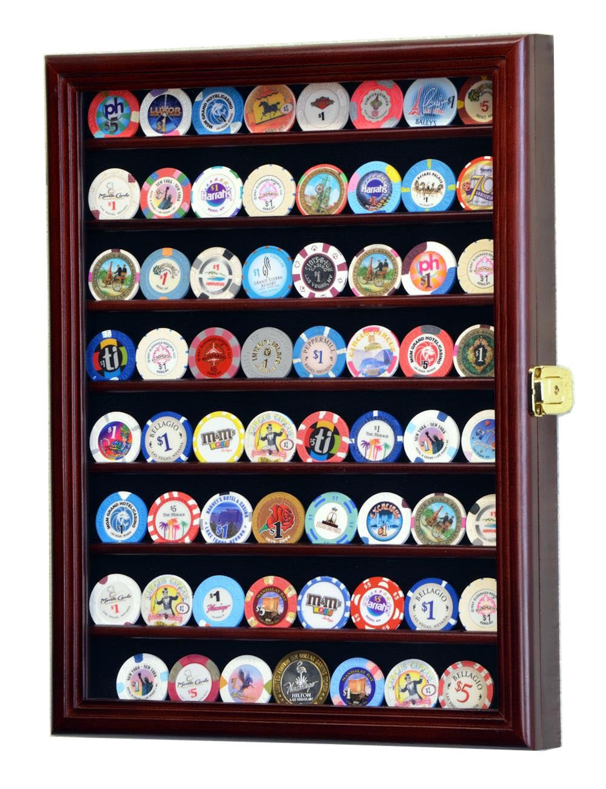 64 Casino Chip / Collector Coin Display Case Wall Cabinet Holder