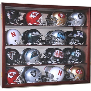 16 Riddell Mini Helmet Helmets Display Case Cabinet Wall Rack NFL Football 98% UV Protection Lockable Cherry Finish