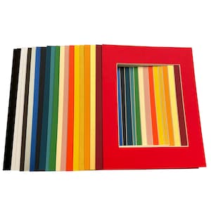 May include: A set of 20 different coloured mount boards, each measuring 8x10 inches. The mount boards are arranged in a rainbow pattern, with the colours ranging from black to red. The mount boards are all made of high-quality acid-free paper.