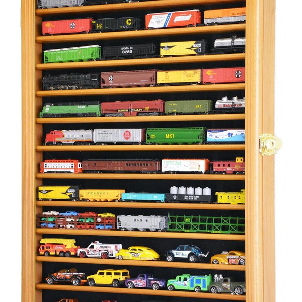 12 Shelves N Scale Train Model Trains Display Case Cabinet Wall Shelf Rack w/ 98% UV Protection - Lockable