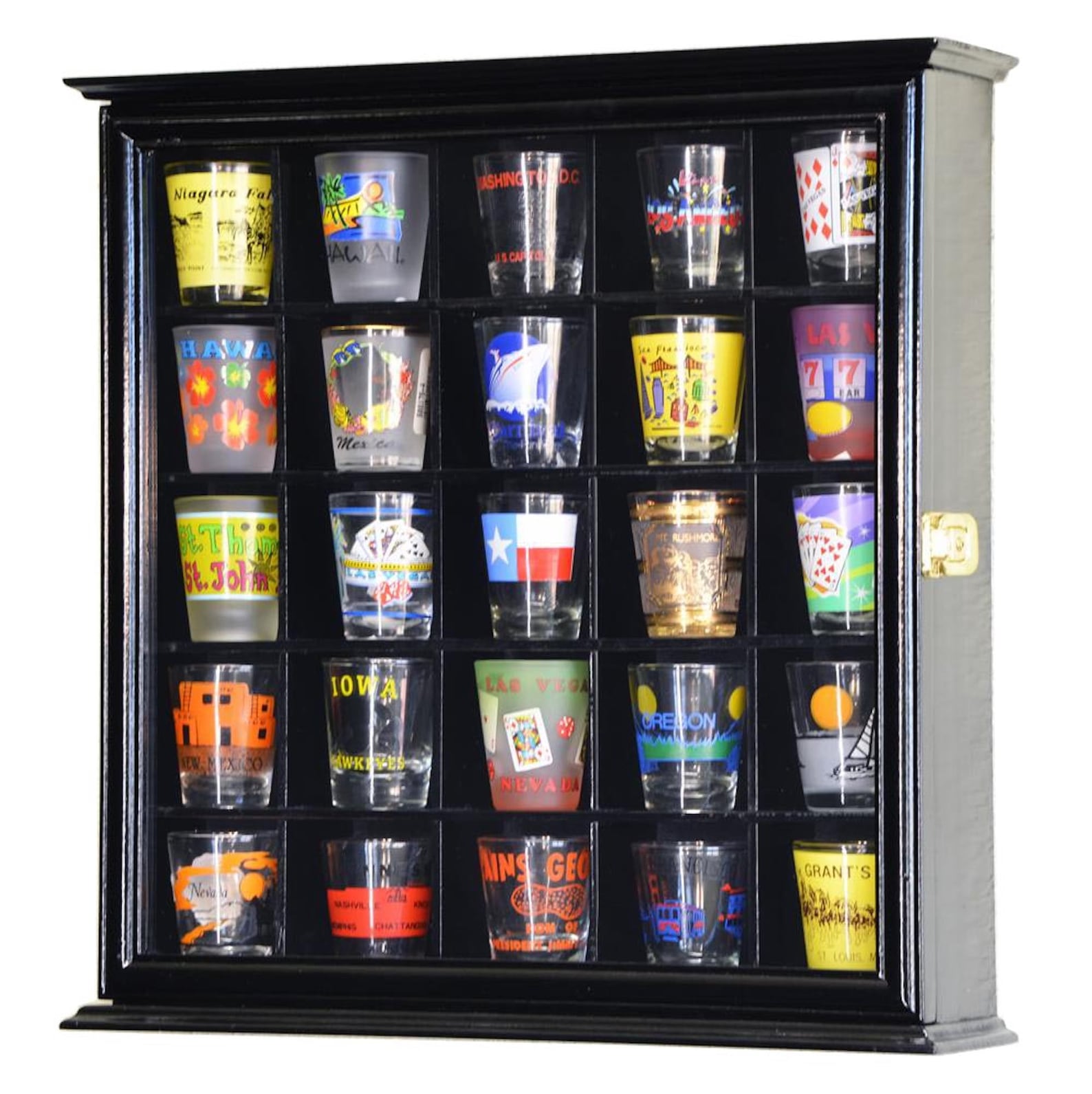 25 Shot Glass Shotglass Shooter Display Case Holder Cabinet Wall Rack ...