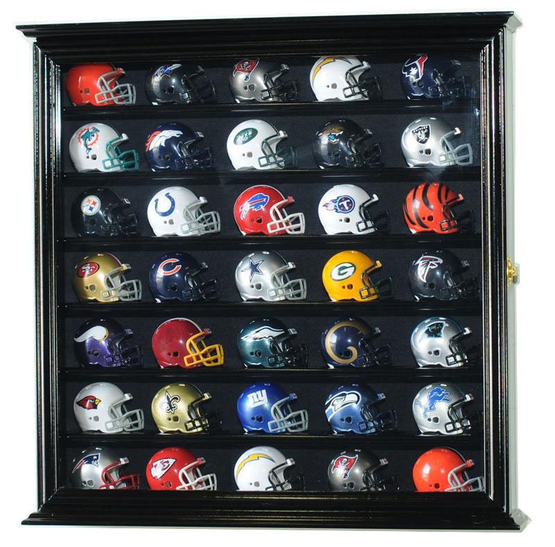 Pocket Pro Mini Helmet Display Case Cabinet Football Helmets Shelf w/ 98% UV Protection - Lockable