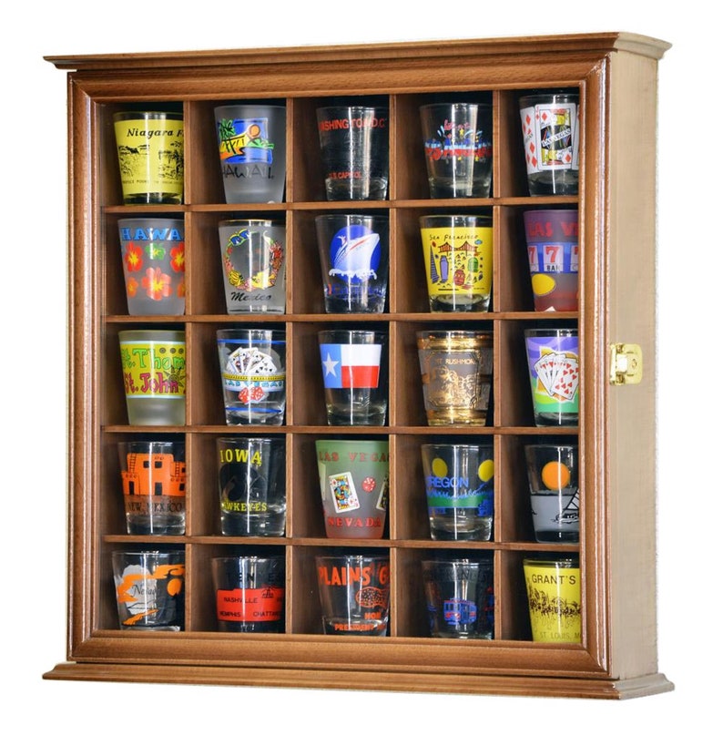 25 Shot Glass Shotglass Shooter Display Case Holder Cabinet Wall Rack ...