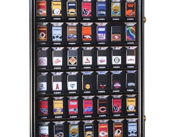 48 Lighters in Retail Box Display Case- Wall Displaying Cabinet Lighter Boxes Shadowbox w/ 98% UV Protection - Lockable