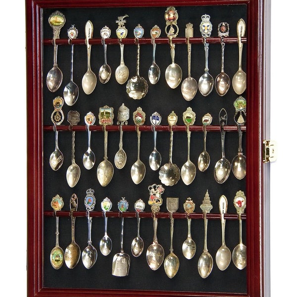 36 Spoon Display Case Wall Rack Cabinet Holder Box 98% UV - Lockable