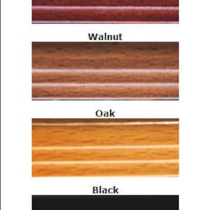 May include: A chart showing four different wood stain colors: cherry, walnut, oak, and black. The chart is labeled "Wood Stains Chart".