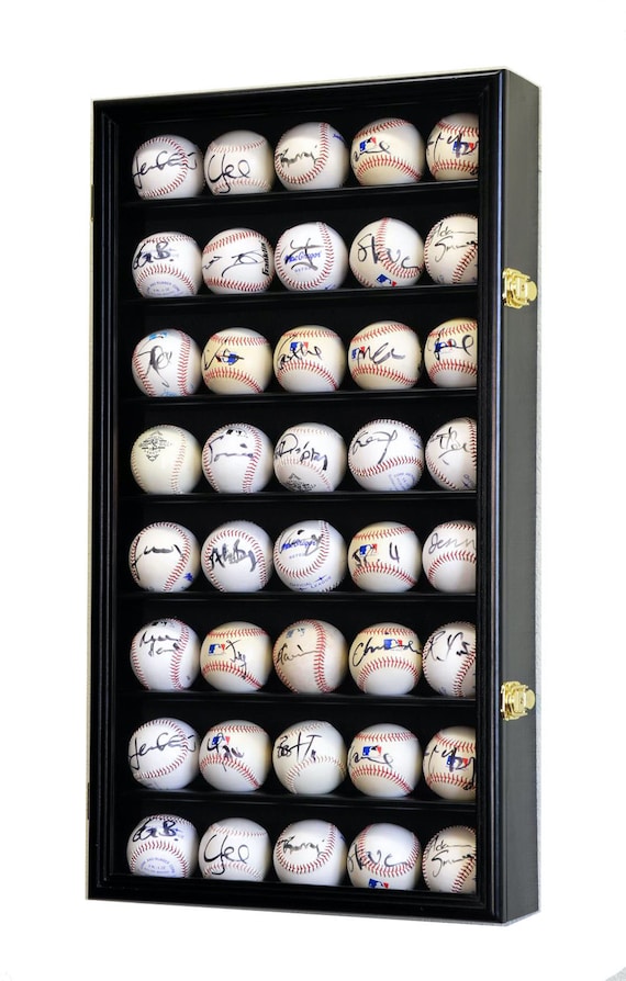 12 Baseball Display Case Wall Cabinet - UV Protection Door, Lockable, Home Plate Shape