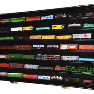 N Scale Train Display Case Model Car Cabinet Wall Rack w/ 98% UV Protection Lockable Black Wood Finish